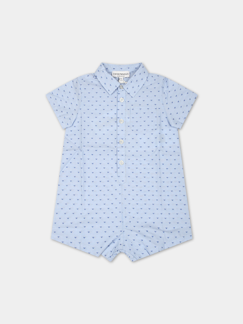 Light blue cotton romper for baby boy with eagle